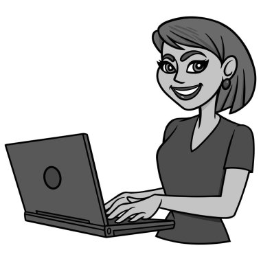 Kadın Blogger İllüstrasyon - bir dizüstü bilgisayarda bir Kadın Blogger bir karikatür illüstrasyon.