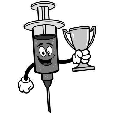 Bir kupa Illustration ile grip Shot-bir grip shot maskot bir karikatür illüstrasyon.