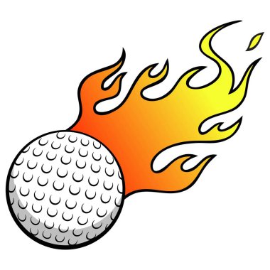 Alevler ile Golf Ball - Alevler ile Bir Golf Ball bir karikatür illüstrasyon.