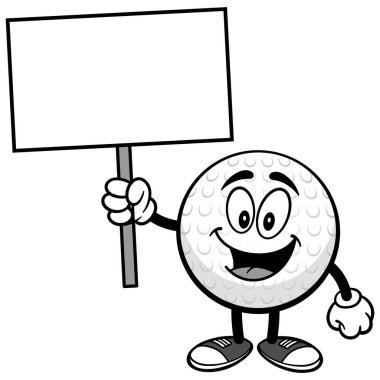 Bir İşaret İllüstrasyon ile Golf Ball - Bir Golf Ball Maskot bir karikatür illüstrasyon.