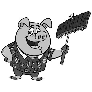 Hawaii Barbekü İllüstrasyon - Bazı Barbekü kaburga ile Hawaii gömlek bir Domuz bir karikatür illüstrasyon.