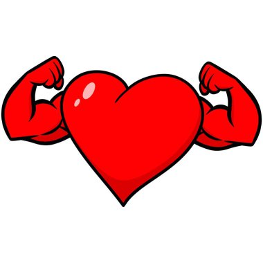 Heart with Strong Arms - Güçlü kollu bir Kalbin çizgi film illüstrasyonu.