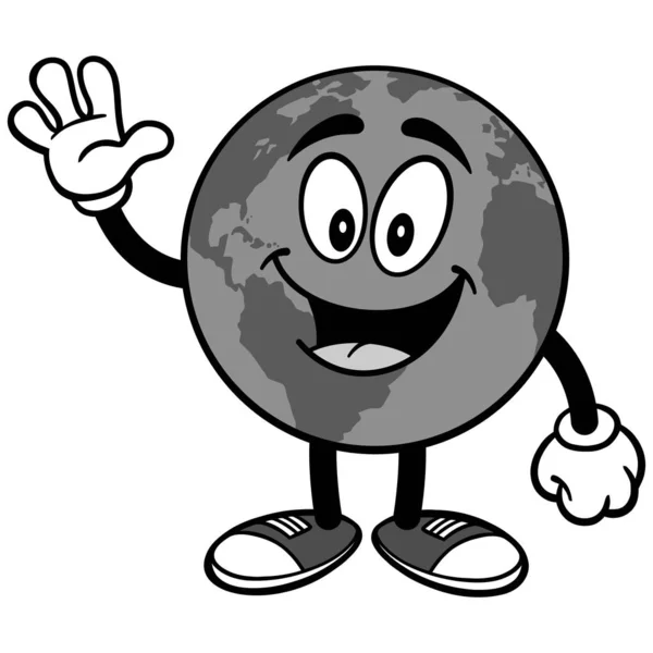 Earth Mascot Waving Illustration Cartone Animato Illustrazione Una Mascotte Della — Vettoriale Stock