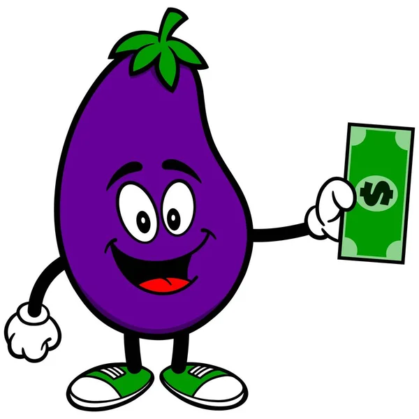 Aubergine Avec Dollar Une Illustration Bande Dessinée Une Mascotte Aubergine — Image vectorielle