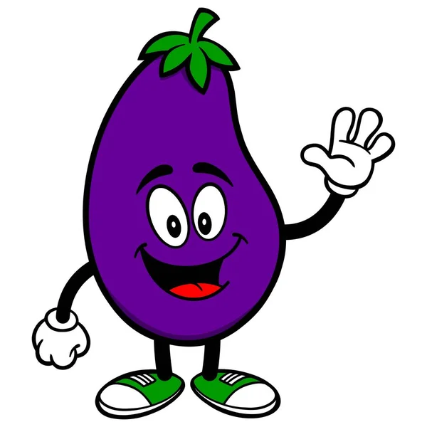 Aubergine Vinka Tecknad Illustration Aubergine Maskot — Stock vektor