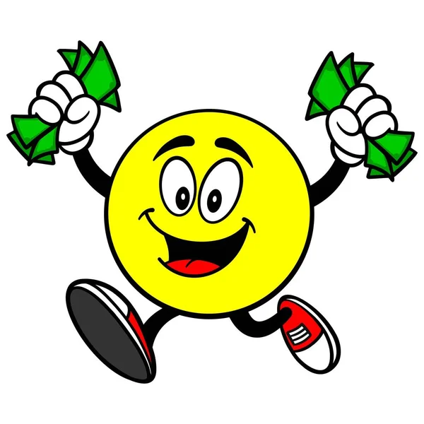 Emoticon Running Money Una Ilustración Dibujos Animados Una Mascota Emoticon — Vector de stock