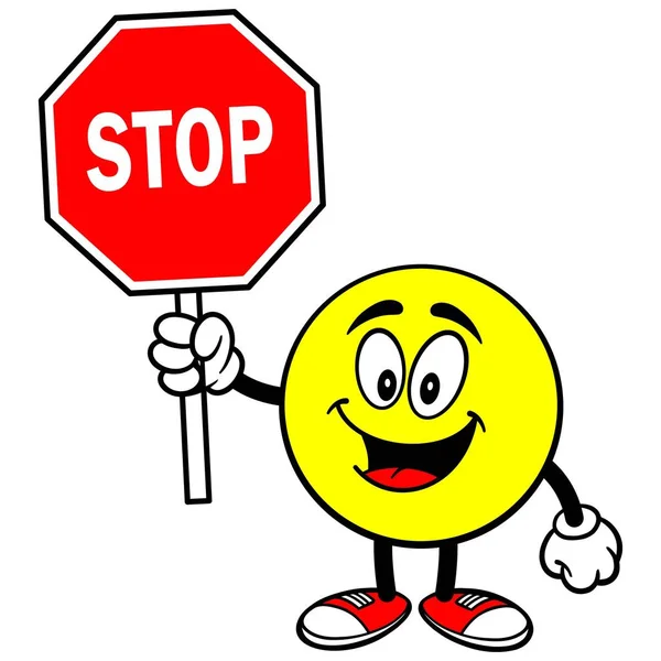 Emoticon Stop Sign Una Ilustración Dibujos Animados Una Mascota Emoticon — Vector de stock