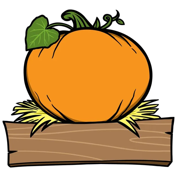 Fall Festival Fun Cartone Animato Illustrazione Una Zucca Segno Legno — Vettoriale Stock