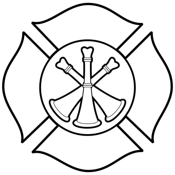 Brandweerman Bugle Badge Illustration Een Cartoon Illustratie Van Een Brandweerman — Stockvector
