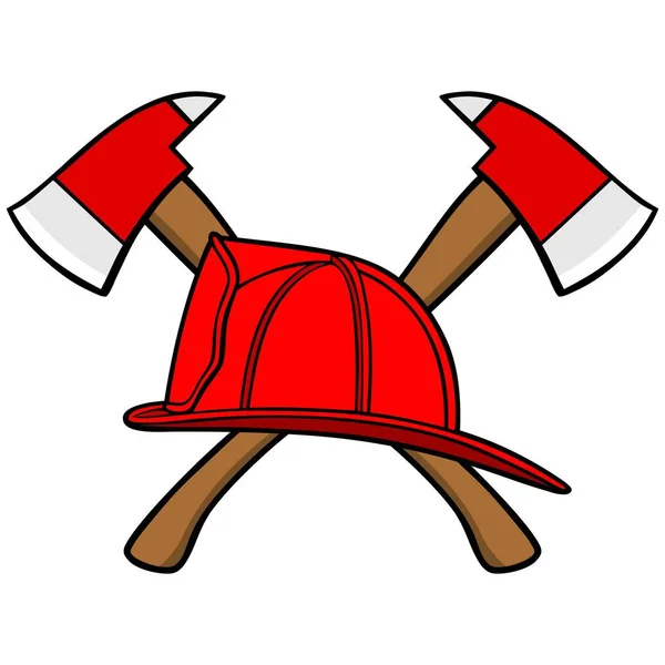 消防士のヘルメットと斧 消防士のヘルメットと斧の漫画のイラスト — ストックベクタ