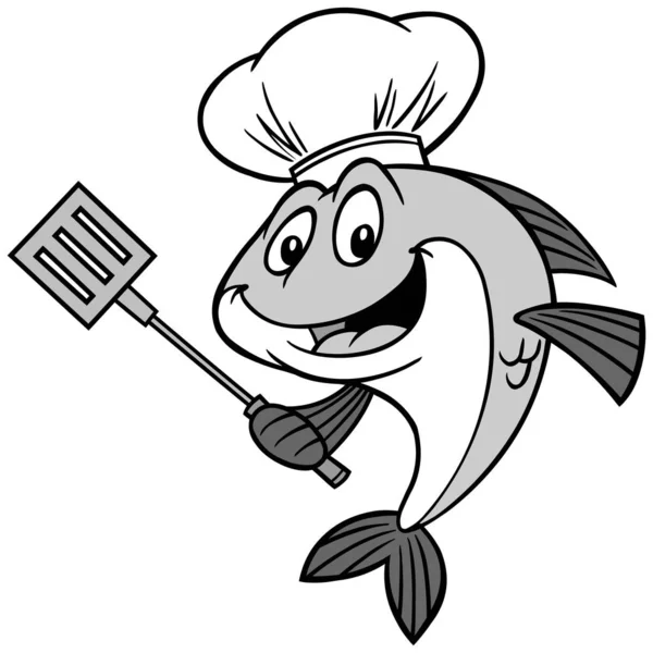 Fish Chef Illusztráció Rajzfilm Illusztrációja Fish Chef — Stock Vector