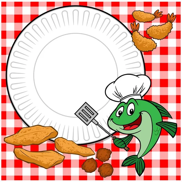 Fish Cookout Cartone Animato Illustrazione Invito Fish Cookout — Vettoriale Stock
