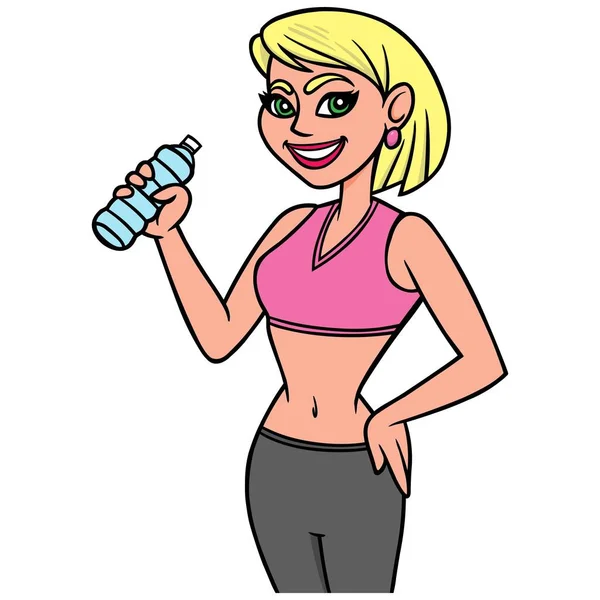 Fit Lady Bottle Water Cartoon Illustration Lady Bottle Water — Stock Vector