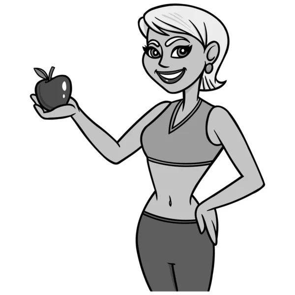 Fit Lady Apple Illustration Карикатура Женщину Apple — стоковый вектор