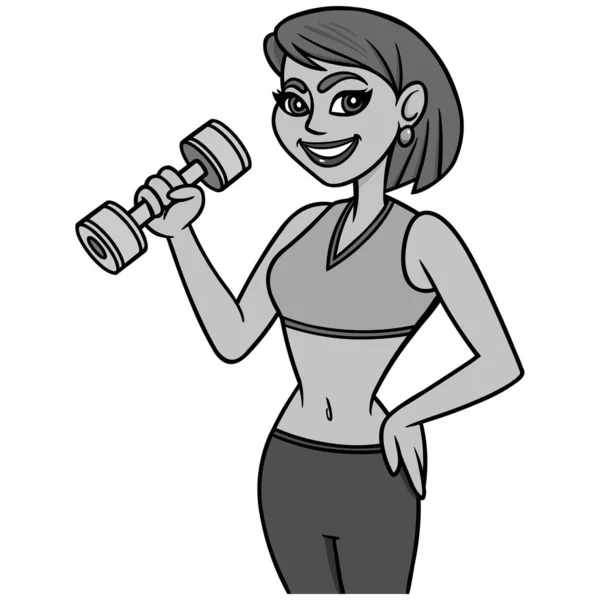 Fit Lady Dumbbell Illustration Uma Ilustração Desenho Animado Uma Senhora —  Vetores de Stock