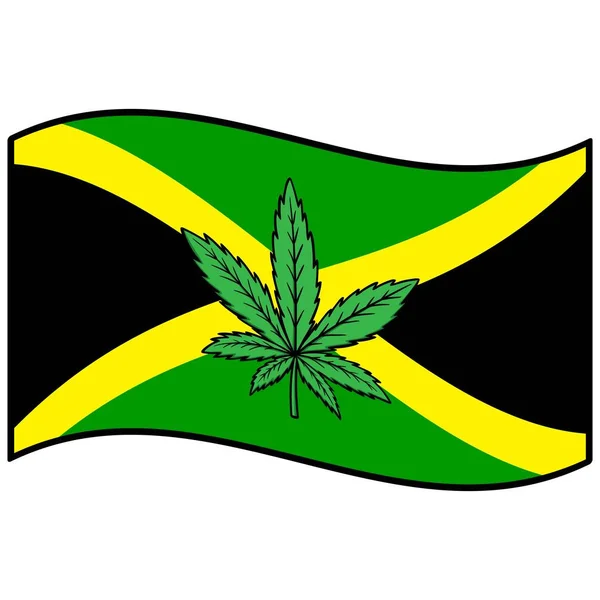 Bandera Jamaica Marihuana Una Ilustración Dibujos Animados Una Bandera Jamaica — Archivo Imágenes Vectoriales