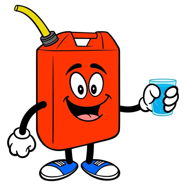 汽油罐与一杯水 汽油罐吉祥物的卡通插图 — 图库矢量图片
