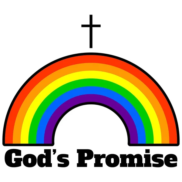 Promessa Dio Cartone Animato Illustrazione Concetto Arcobaleno Croce — Vettoriale Stock