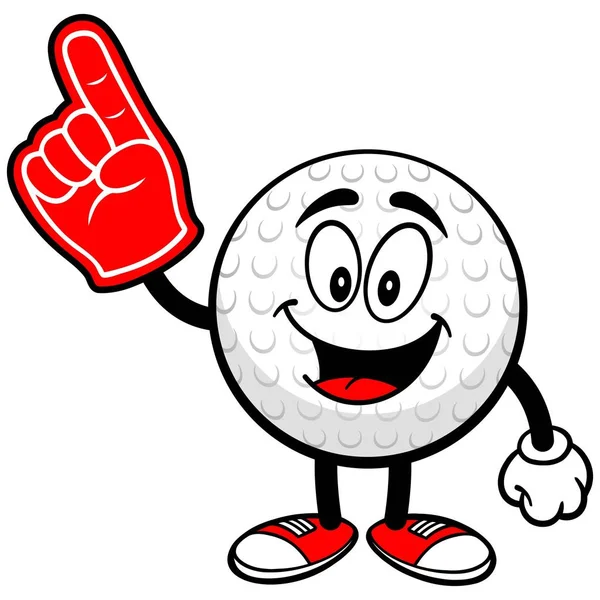 Golf Ball Foam Hand Cartoon Illustration Golf Ball Mascot — Stock Vector