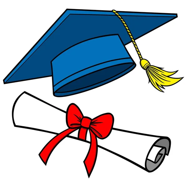 Mezuniyet Şapkası ve Diploması - Mezuniyet Şapkası ve Diplomasının karikatür illüstrasyonu.