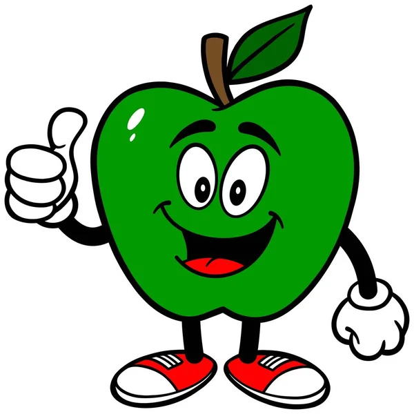 Pomme Verte Avec Pouce Levé Une Illustration Bande Dessinée Une — Image vectorielle