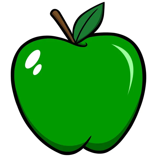 Manzana Verde Una Ilustración Dibujos Animados Una Manzana Verde — Vector de stock