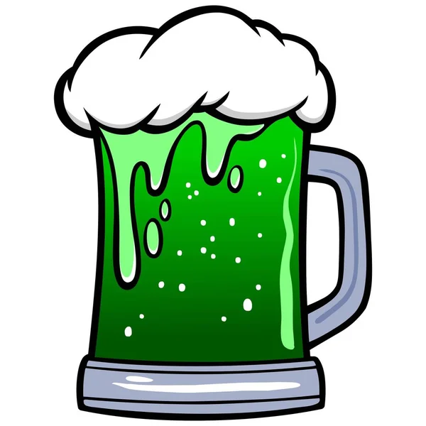 Green Beer Tecknad Illustration Grön — Stock vektor