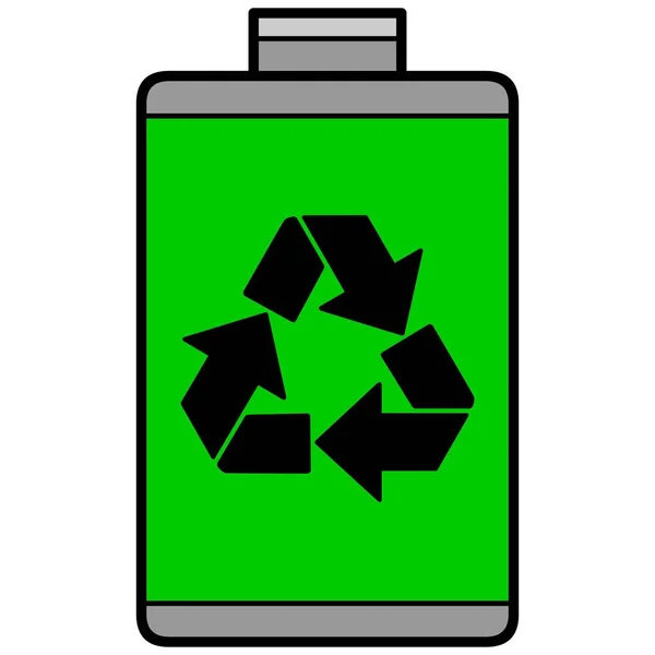 グリーンエネルギー リサイクルシンボルを持つグリーンバッテリーの漫画のイラスト — ストックベクタ