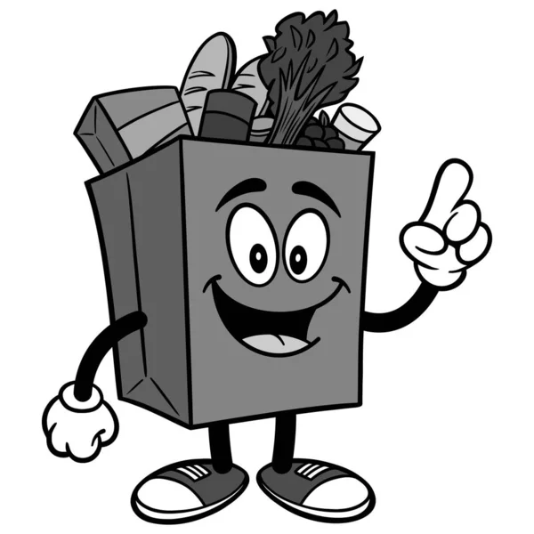 Grocery Bag Pointing Illustration  - A cartoon illustration of a Grocery Bag Mascot.