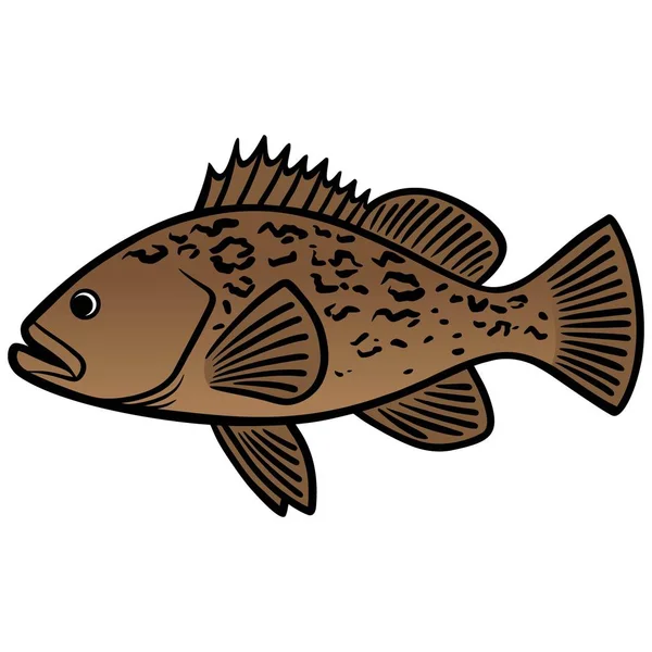 Grouper Fish Tecknad Illustration Grouper Fisk — Stock vektor