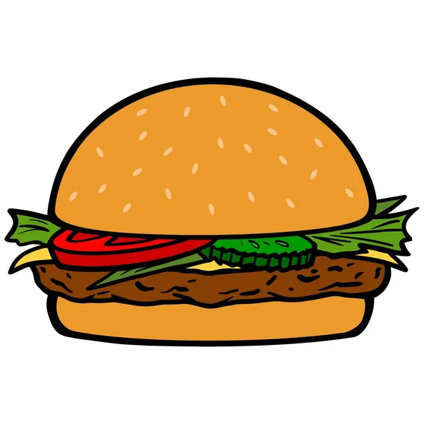 Hamburger Icon Eine Karikatur Eines Hamburgers — Stockvektor