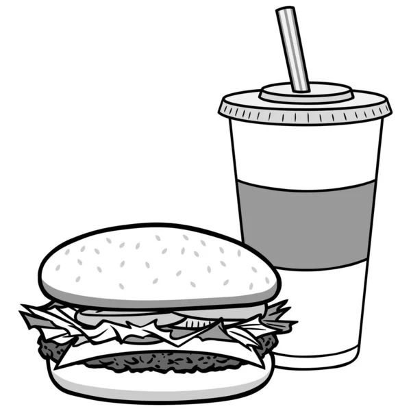 Hamburger Çecek Llüstrasyon Bir Hamburger Bir Karikatür Illüstrasyon — Stok Vektör