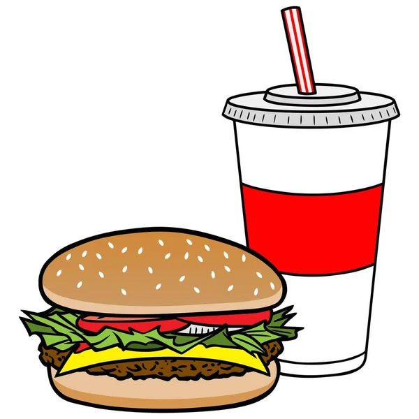 Гамбургер Напій Мультфільм Ілюстрація Гамбургера — стоковий вектор