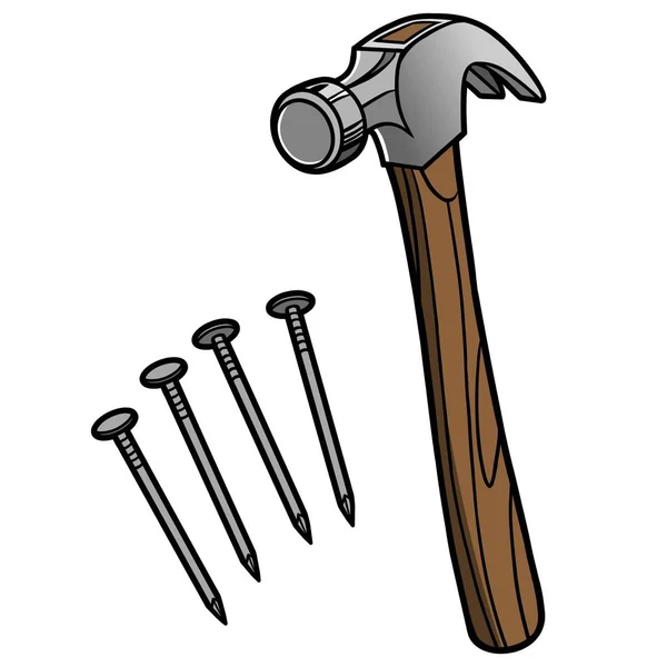 Hammer Und Nägel Eine Cartoon Illustration Von Hammer Und Nägeln — Stockvektor