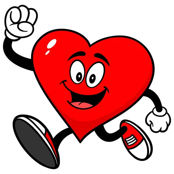 Kalp Maskot Koşu Bir Kalp Maskot Bir Karikatür Illüstrasyon — Stok Vektör