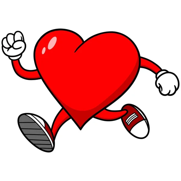 Hart Running Een Cartoon Illustratie Van Een Hart Mascotte Running — Stockvector