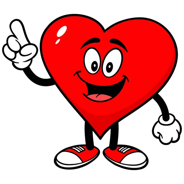 Señalar Corazón Una Ilustración Dibujos Animados Una Mascota Del Corazón — Vector de stock