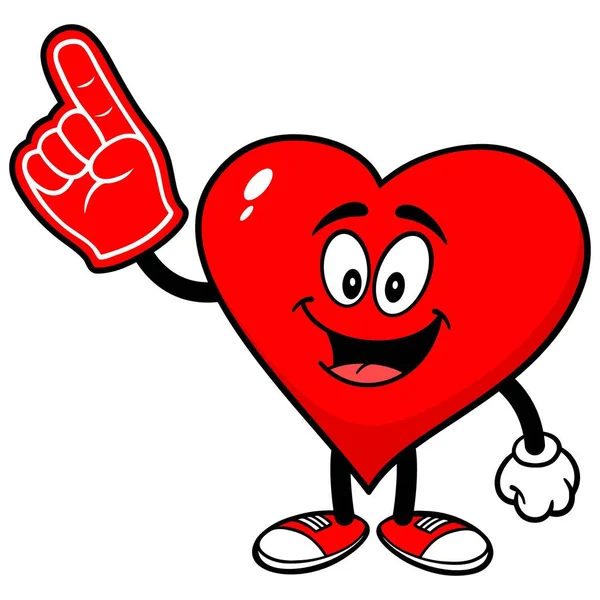 Herz Mit Schaumstoffhand Eine Cartoon Illustration Eines Herzmaskottchens — Stockvektor