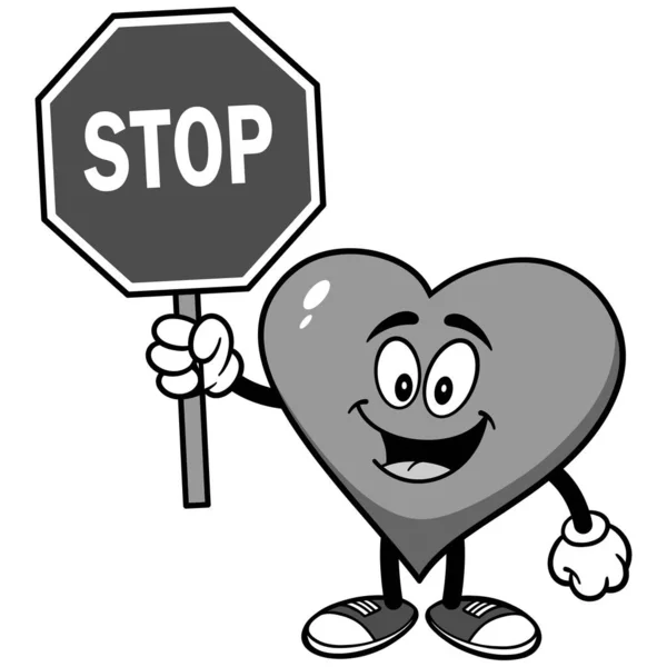 Καρδιά Εικόνα Στοπ Stop Μια Απεικόνιση Γελοιογραφίας Μιας Μασκότ Της — Διανυσματικό Αρχείο