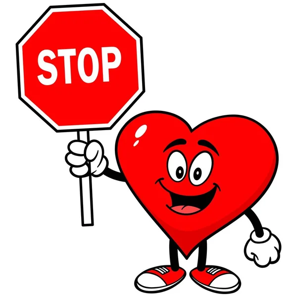 Heart Stop Sign Cartoon Illustration Heart Mascot — Stock Vector