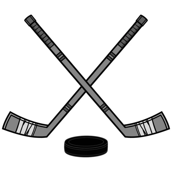 Hockey Sticks Puck Illustration Une Illustration Bande Dessinée Une Paire — Image vectorielle