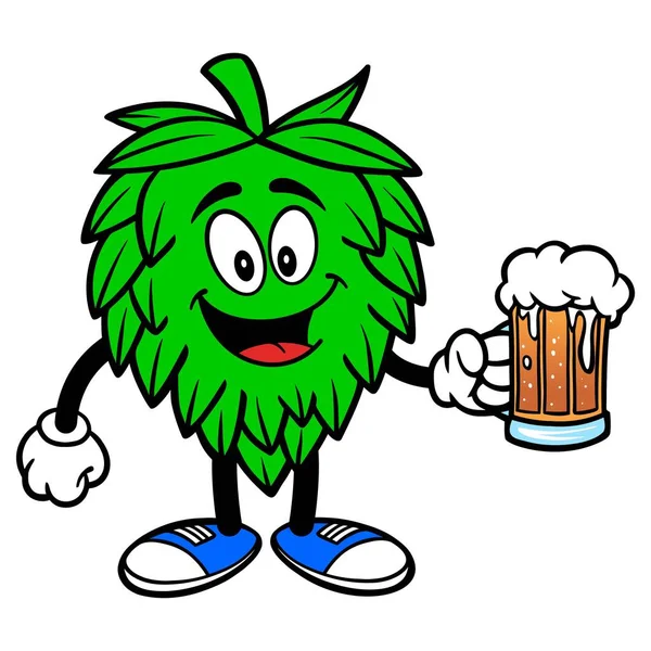 Hop Mascot Mug Beer Cartoon Illustration Hop Cone Mascot - Stok Vektor