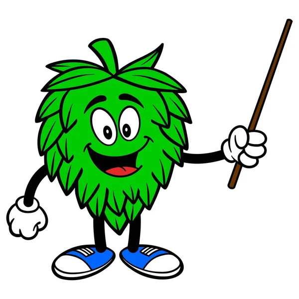 Hop Mascotte Met Een Pointer Stick Een Cartoon Illustratie Van — Stockvector