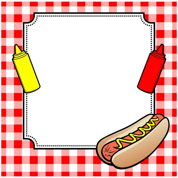 Hot Dog Cookout Invite Мультяшная Иллюстрация Приглашения Выпечку Хот Догами — стоковый вектор