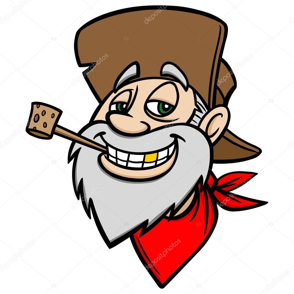 Got Gold - A cartoon illustration of an old Gold Miner with a gold tooth.