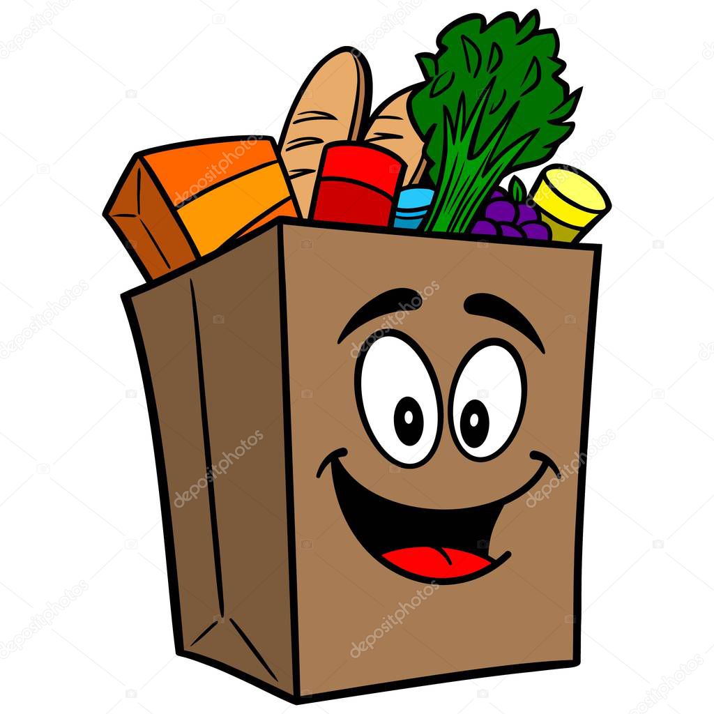 Grocery Bag Mascot - A cartoon illustration of a Grocery Bag Mascot.