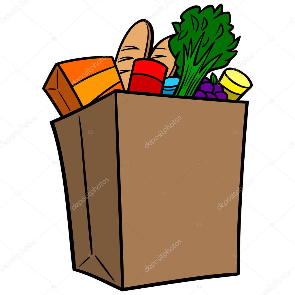 Grocery Bag - A cartoon illustration of a Grocery Bag.