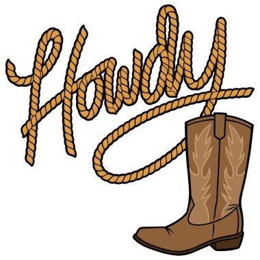 Howdy Cowboy Rope ve Boot - Bir Cowboy Rope ve Boot bir karikatür illüstrasyon.