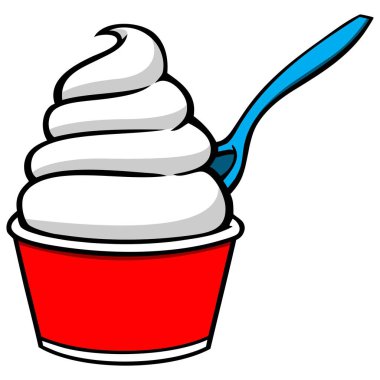 Dondurma Simgesi - Dondurma bir kase bir karikatür illüstrasyon.