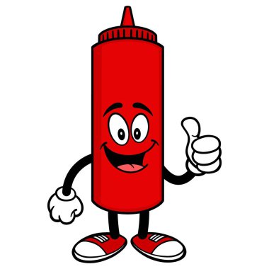 Thumbs Up ile Ketçap - Ketçap şişe maskotu bir karikatür illüstrasyon.